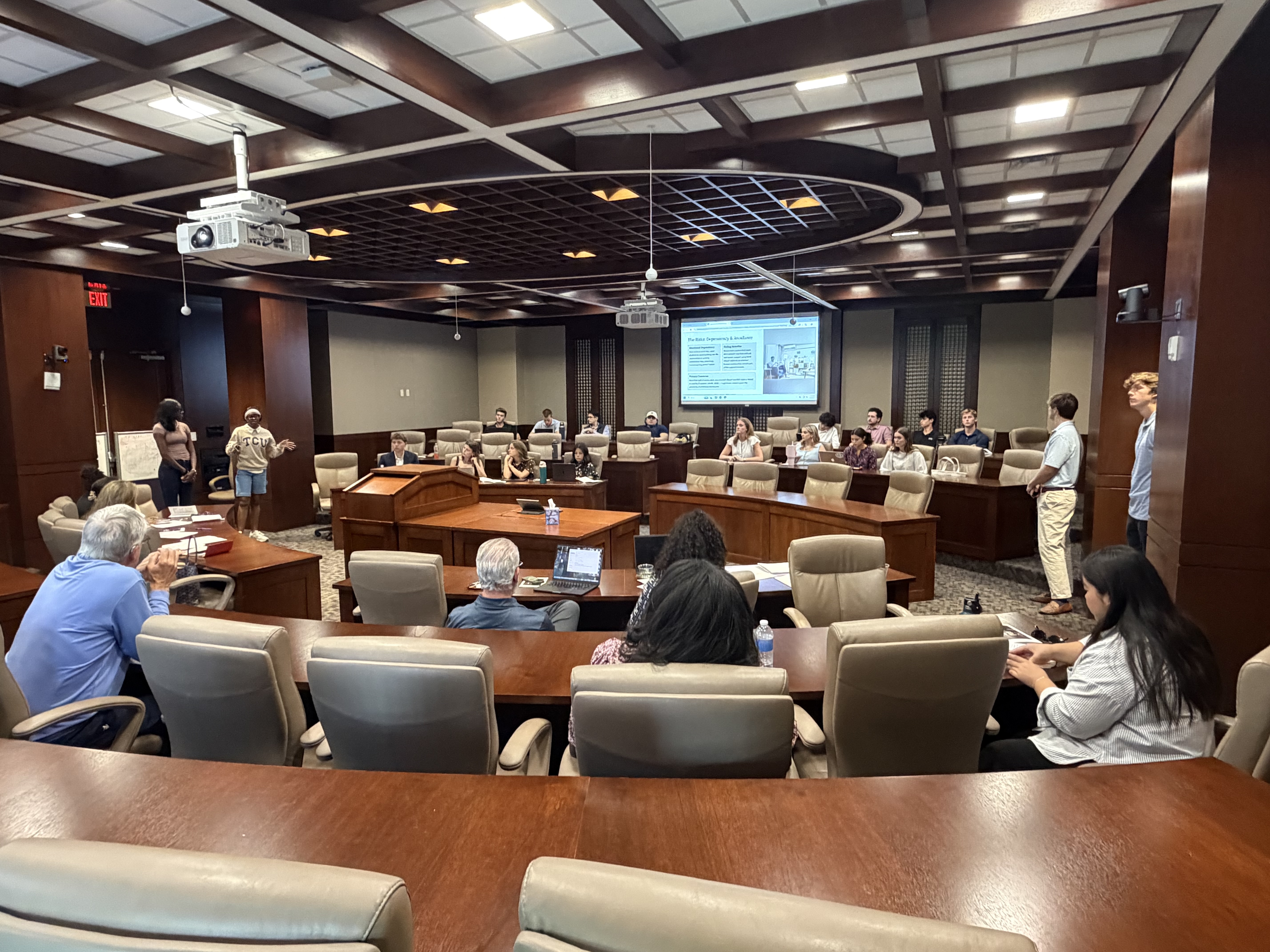 Students and faculty participate in a Human-Centered AI presentation at TCU.