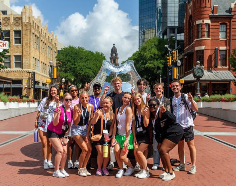 Students at Frog Camp in Downtown Fort Worth