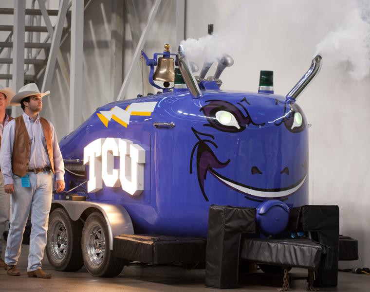 TCU Rangers spirit team with the FrogHorn