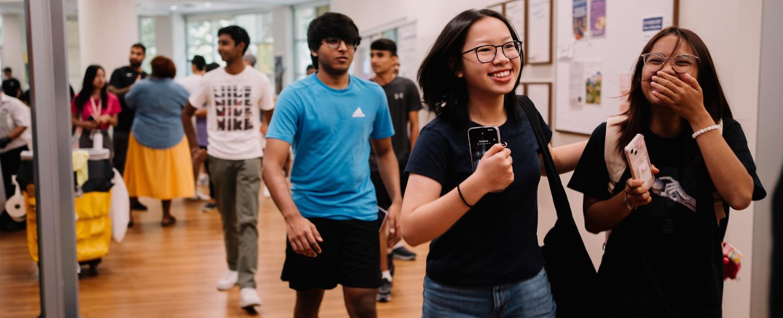 Students walking into the Intercultural Center