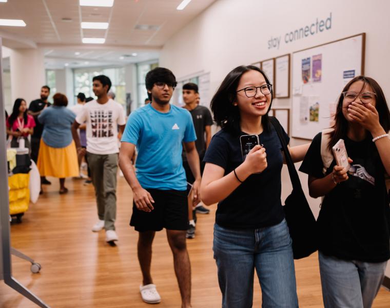 Students walking into the Intercultural Center