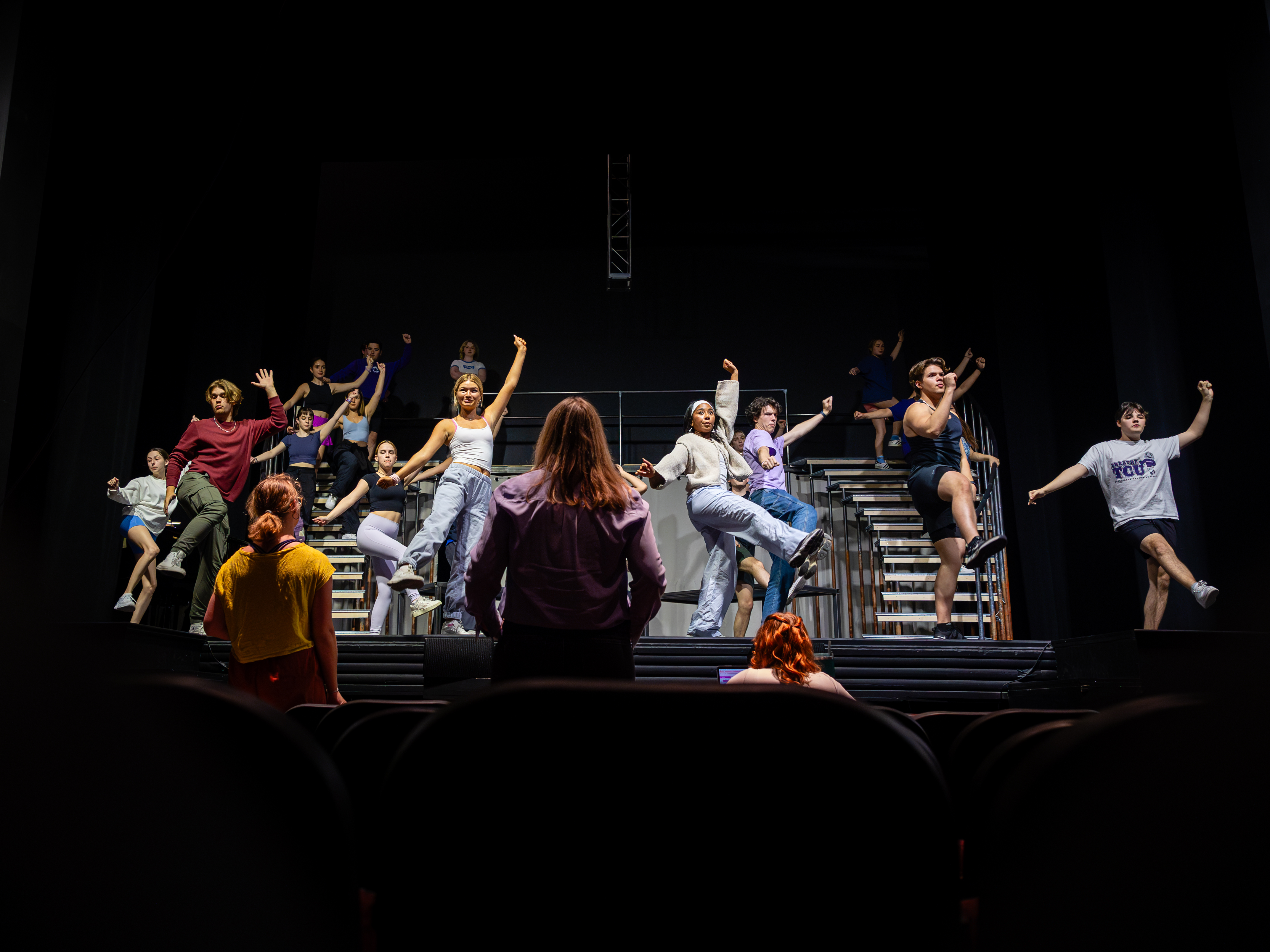 Onstage in Jerita Foley Buschman Theatre, the student cast rehearses for TCU Theatre's production of Jesus Christ Superstar, April 3, 2024. Photo by James Anger