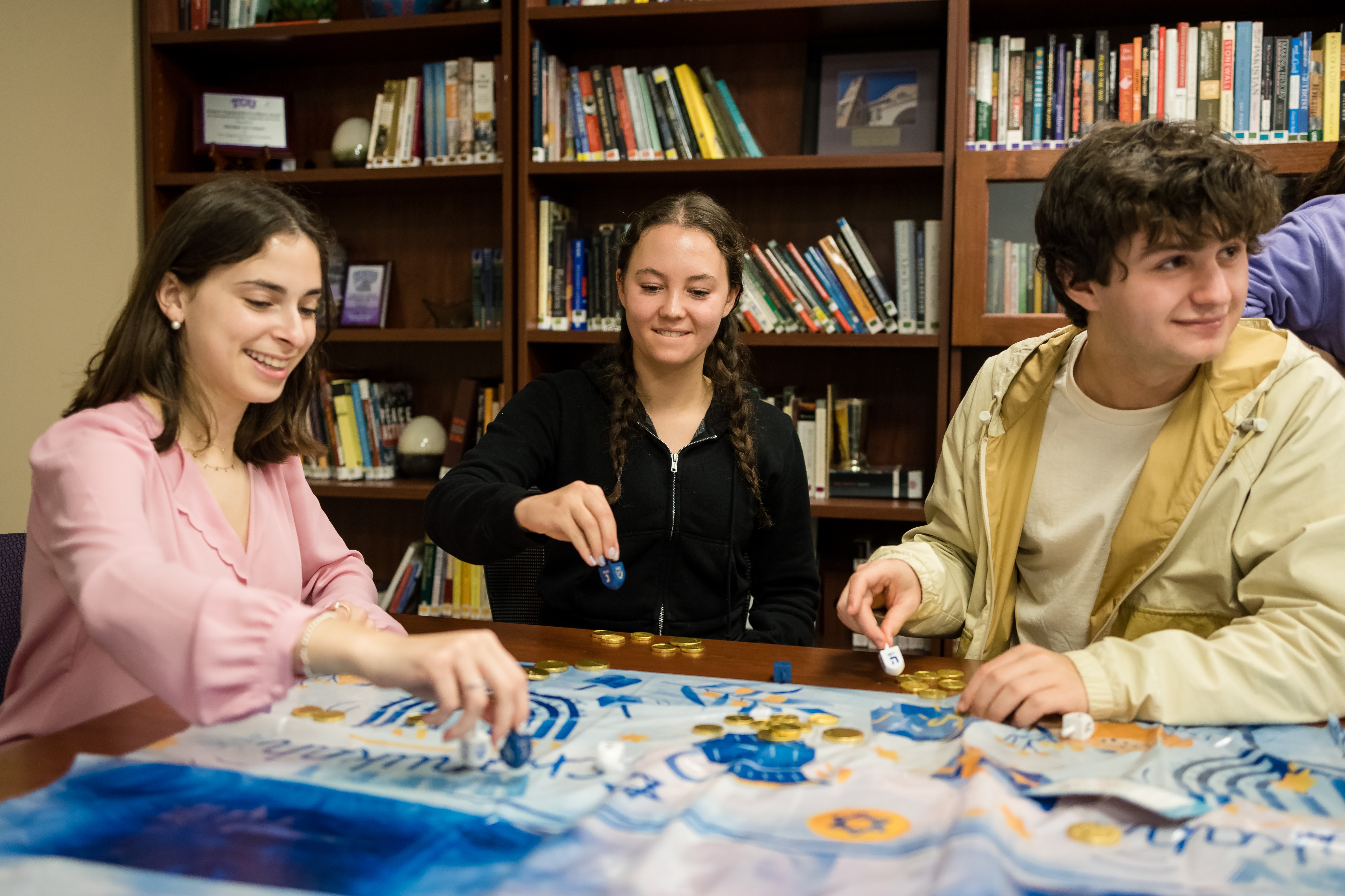 TCU Hillel Hanukkah Party on 12/7/2022 Image from a series of photos of TCU Hillel students celebrating Hanukkah on the last day of classes. Photo by James Anger on December 7, 2022.