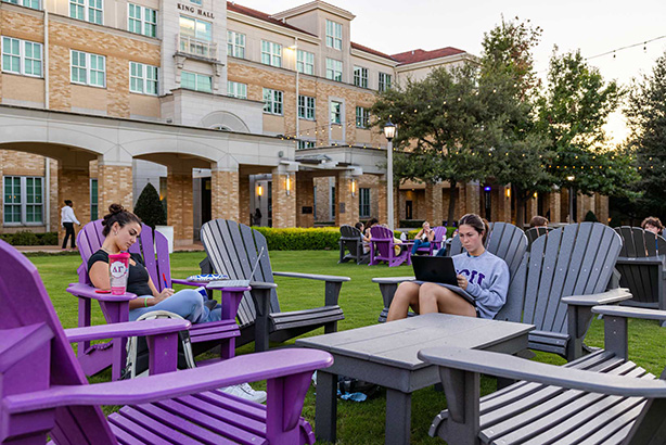 Students studying in the Campus Commons