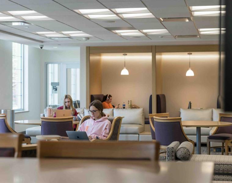 Students in the Honors Lounge in Sadler Hall