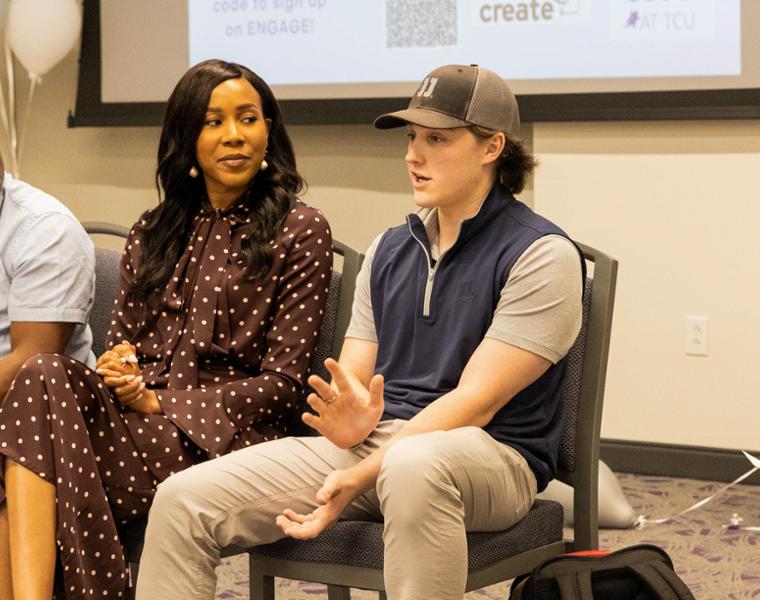 Ty Vansteenberg speaking at the panelist event