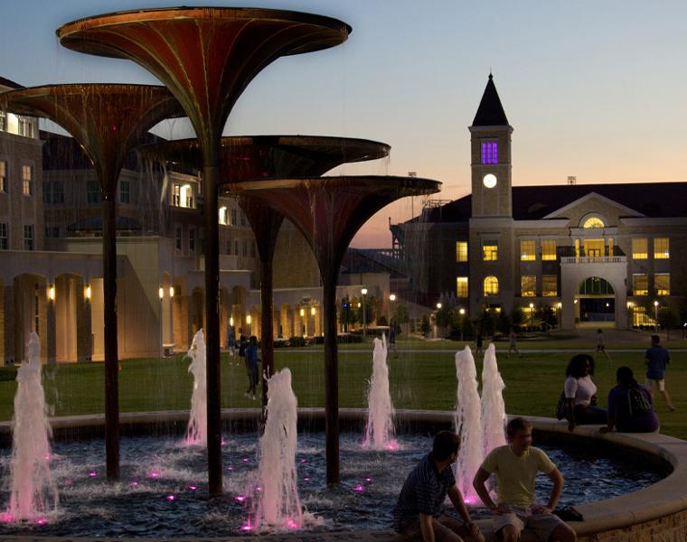 frog fountain and the commons at night