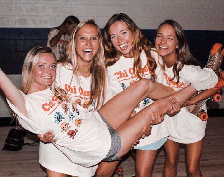 Chi Omega members celebrating at an event
