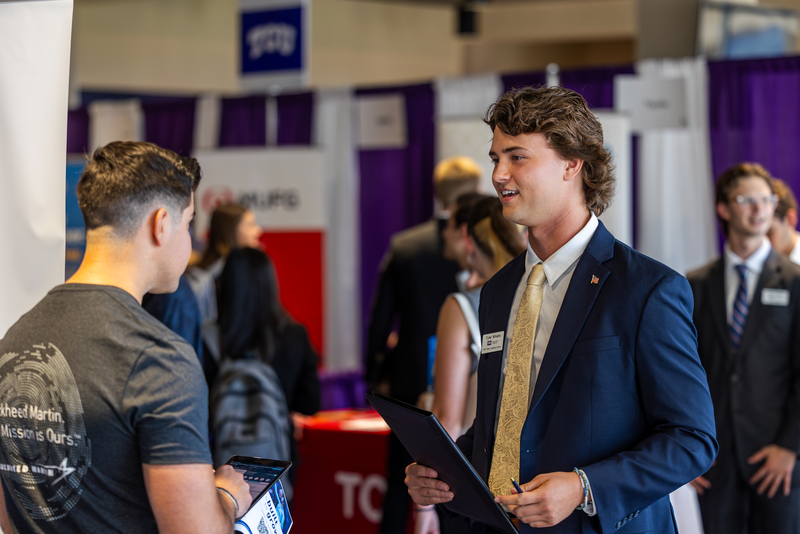 Image from a series of photos of the TCU Career and Intern Expo in the Ed and Rae Schollmaier Arena concourse. 
