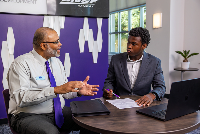 Image from a series of photos of the TCU Career and Intern Expo in the Ed and Rae Schollmaier Arena concourse. 